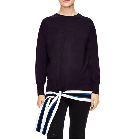 Sandro Sweater XS 0 NWT Pampa Tie-Hem Deep Navy French Label Luxury Warm Thick - Picture 5 of 10